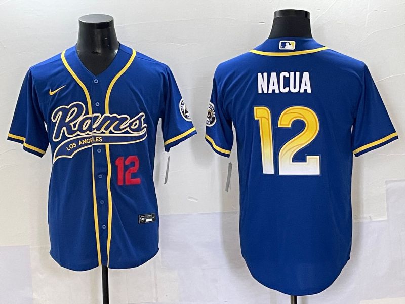 Men Los Angeles Rams #12 Nacua Blue Joint Name Nike 2025 Limited NFL Jersey style 01